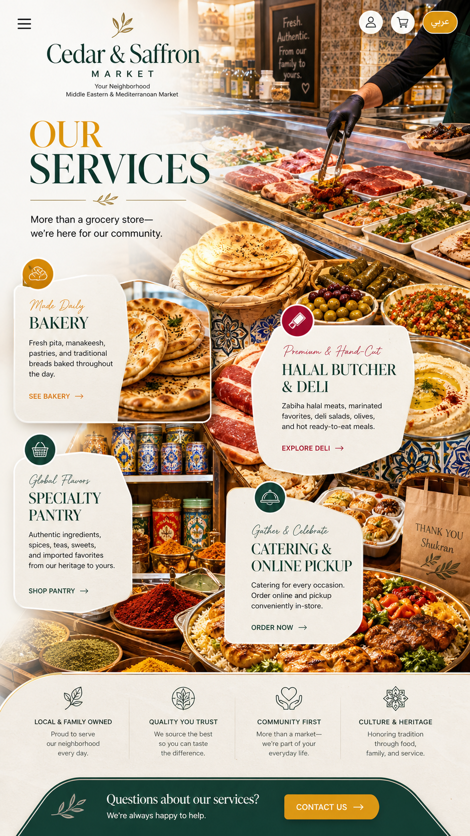 Cedar & Saffron catering, bakery, butcher, and pantry services